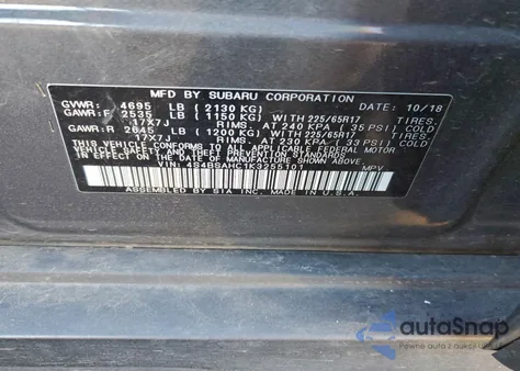 2019 Subaru Outback 2.5I Premium from USA, damaged, VIN 4S4BSAHC1K3255101